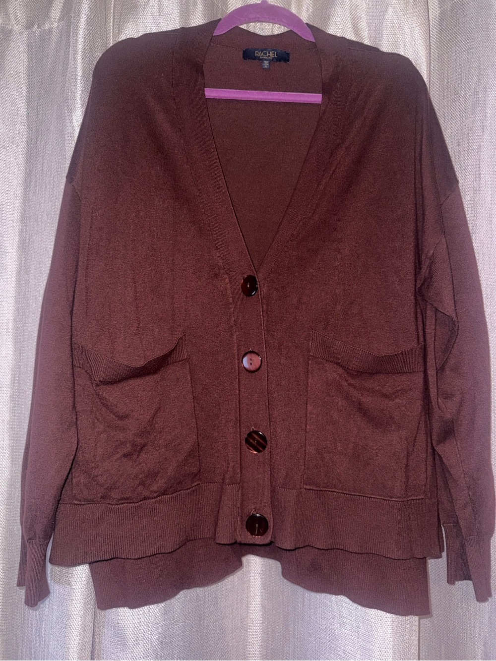Rachel Brown Button-Front Pocket Cardigan V-neck